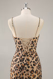 Sparkly Khaki Leopard Sequin Corset Tight Short Homecoming Dress