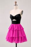 Black and White Floral Tiered Short Homecoming Dress with Ruffles
