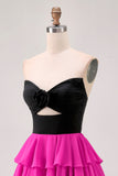 Black and White Floral Tiered Short Homecoming Dress with Ruffles