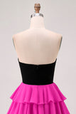 Black and White Floral Tiered Short Homecoming Dress with Ruffles