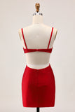 Sparkly Red Cut Out Tight Short Homecoming Dress with Beading