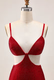 Sparkly Red Tight Cut Out Short Homecoming Dress with Beading
