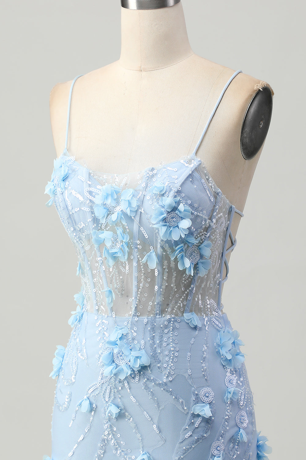 Sparkly Blue Tight Floral Corset Short Homecoming Dress with Sequins