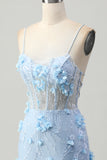 Sparkly Blue Tight Floral Corset Short Homecoming Dress with Sequins