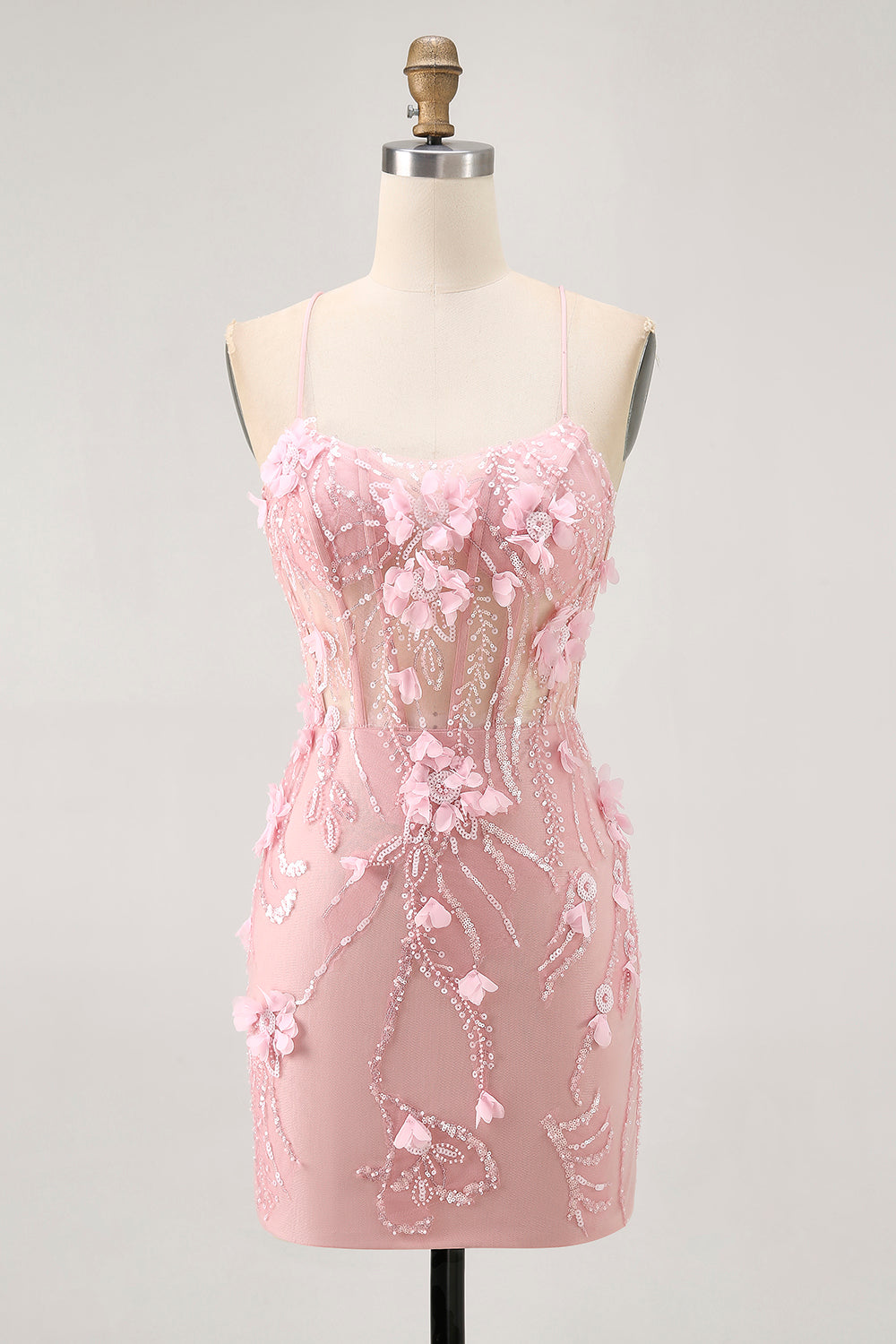 Sparkly Blue Tight Floral Corset Short Homecoming Dress with Sequins
