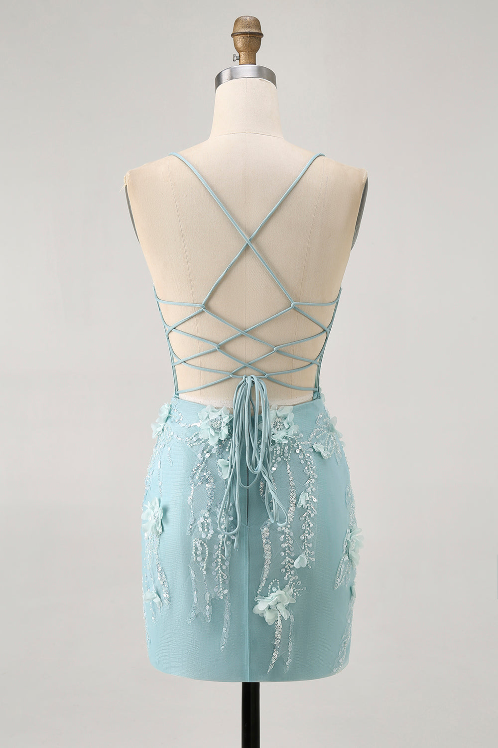 Sparkly Blue Tight Floral Corset Short Homecoming Dress with Sequins