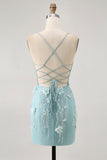 Sparkly Blue Tight Floral Corset Short Homecoming Dress with Sequins