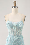 Sparkly Blue Tight Floral Corset Short Homecoming Dress with Sequins