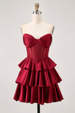 Sparkly Dark Green Strapless Short Corset Homecoming Dress with Beading