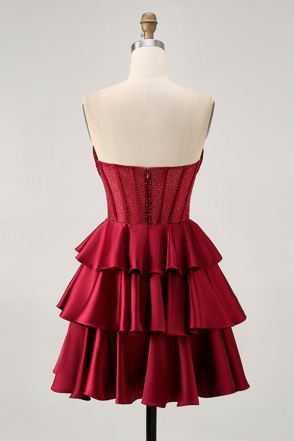 burgundy corset dress short Burgundy Satin Corset Mini Dress With Lace Up Back Burgundy / 10
