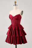 Sparkly Dark Green Strapless Short Corset Homecoming Dress with Beading