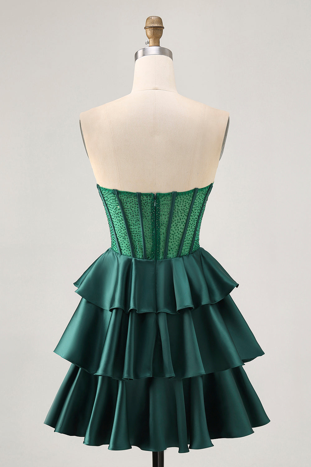 Zapakasa Women Sparkly Dark Green Short Corset Homecoming Dress with Beading Strapless Tiered A Line Satin Ruched Cocktail Dress with Ruffles Zapakasa Women Sparkly Dark Green Short Corset Homecoming Dress with Beading Strapless Tiered A Line Satin Ruched Cocktail Dress with Ruffles
