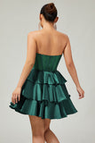 Sparkly Dark Green Strapless Short Corset Homecoming Dress with Beading