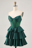 Sparkly Dark Green Strapless Short Corset Homecoming Dress with Beading