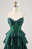 Sparkly Dark Green Strapless Short Corset Homecoming Dress with Beading