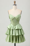 Sparkly Green Corset Short Strapless Homecoming Dress with Beading