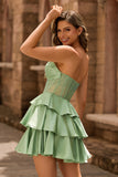 Sparkly Green Corset Short Strapless Homecoming Dress with Beading