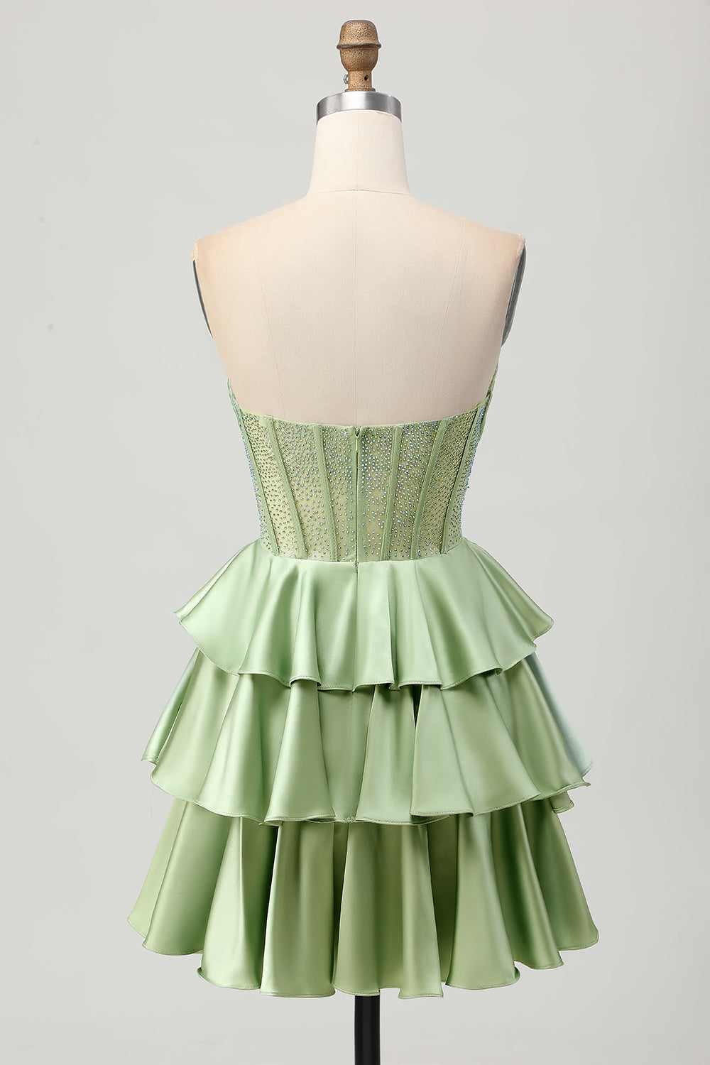 Sparkly Green Corset Short Strapless Homecoming Dress with Beading