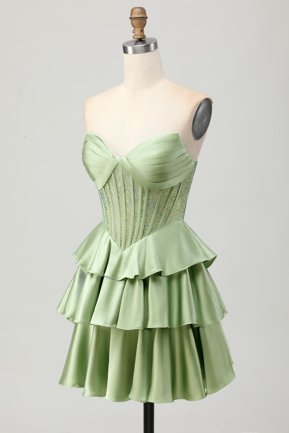 Sparkly Dark Green Strapless Short Corset Homecoming Dress with Beading