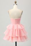 Green Floral Strapless Ruched Short Homecoming Dress with Ruffles