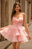 Blush Strapless A Line Short Homecoming Dress with Floral