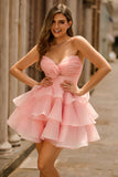 Blush Strapless A Line Short Homecoming Dress with Floral