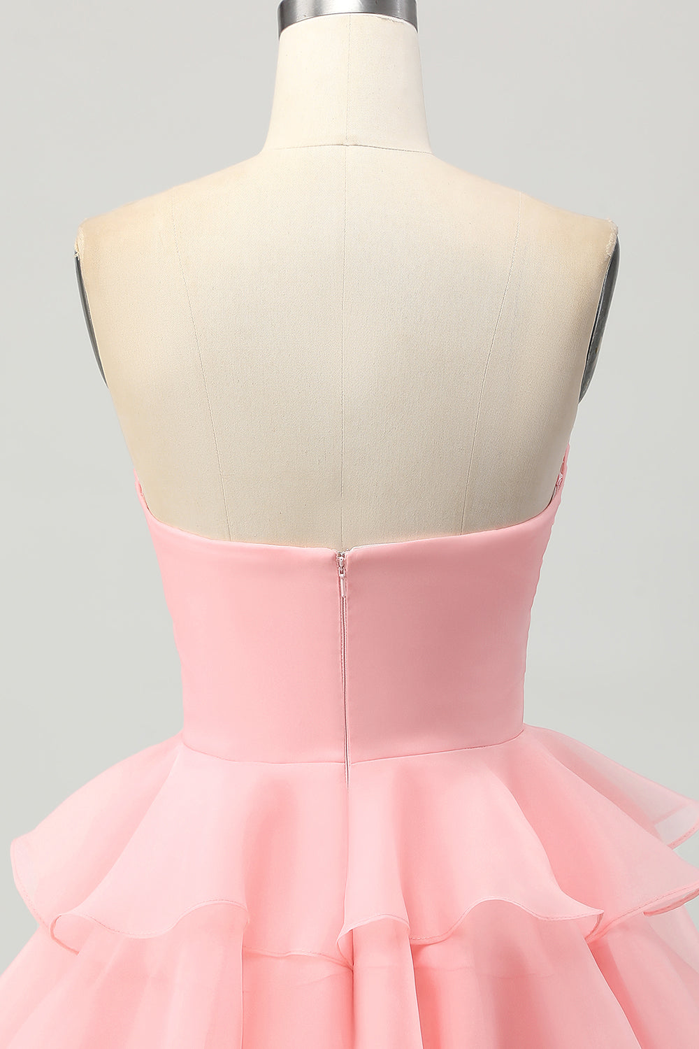 Blush Strapless Floral Ruched Short Homecoming Dress with Ruffles