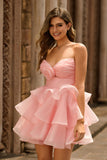 Blush Strapless A Line Short Homecoming Dress with Floral