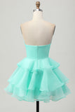 Blush Strapless Floral Ruched Short Homecoming Dress with Ruffles