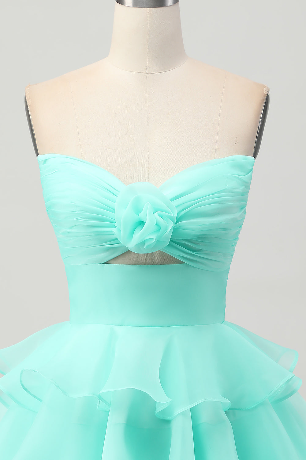 Blush Strapless Floral Ruched Short Homecoming Dress with Ruffles