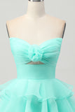 Blush Strapless Floral Ruched Short Homecoming Dress with Ruffles