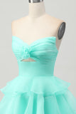 Blush Strapless Floral Ruched Short Homecoming Dress with Ruffles