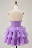 Blush Strapless Floral Ruched Short Homecoming Dress with Ruffles