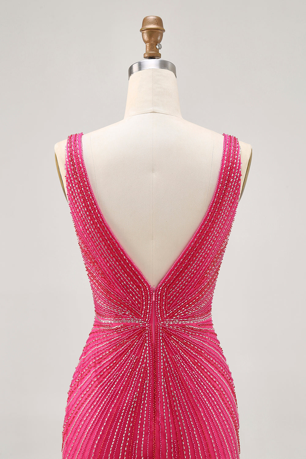 Sparkly Fuchsia Tight V-Neck Short Homecoming Dress with Beading