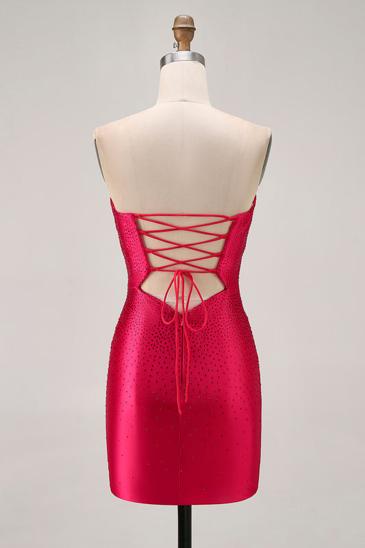 Sparkly Burgundy Tight Sweetheart Beaded Short Homecoming Dress with Keyholes