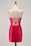 Sparkly Fuchsia Tight Sweetheart Short Beaded Homecoming Dress with Keyholes