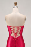 Sparkly Fuchsia Tight Sweetheart Short Beaded Homecoming Dress with Keyholes