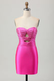 Sparkly Fuchsia Sweetheart Tight Short Keyhole Homecoming Dress with Beading