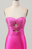 Sparkly Fuchsia Tight Sweetheart Short Beaded Homecoming Dress with Keyholes