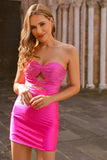 Sparkly Fuchsia Sweetheart Tight Short Keyhole Homecoming Dress with Beading