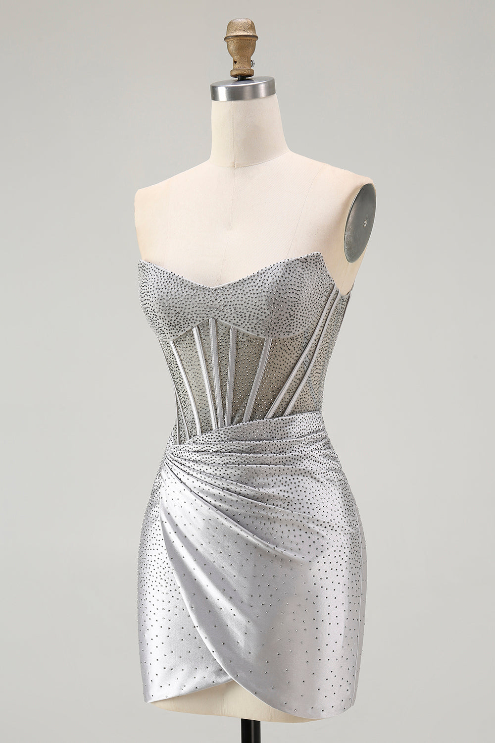 Sparkly Grey Silver Corset Strapless Short Homecoming Dress with Beading