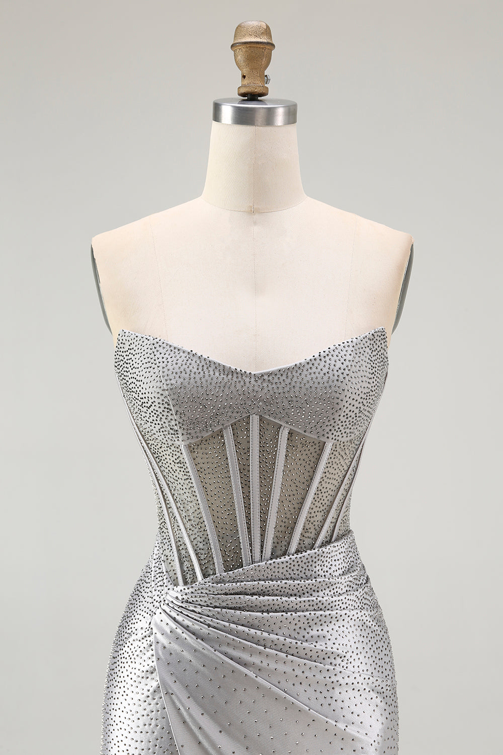 Sparkly Grey Silver Corset Strapless Short Homecoming Dress with Beading