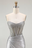 Sparkly Grey Silver Corset Strapless Short Homecoming Dress with Beading