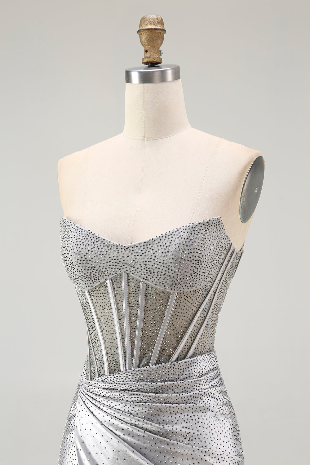 Sparkly Grey Silver Corset Strapless Short Homecoming Dress with Beading