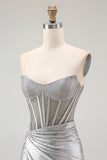 Sparkly Grey Silver Corset Strapless Short Homecoming Dress with Beading