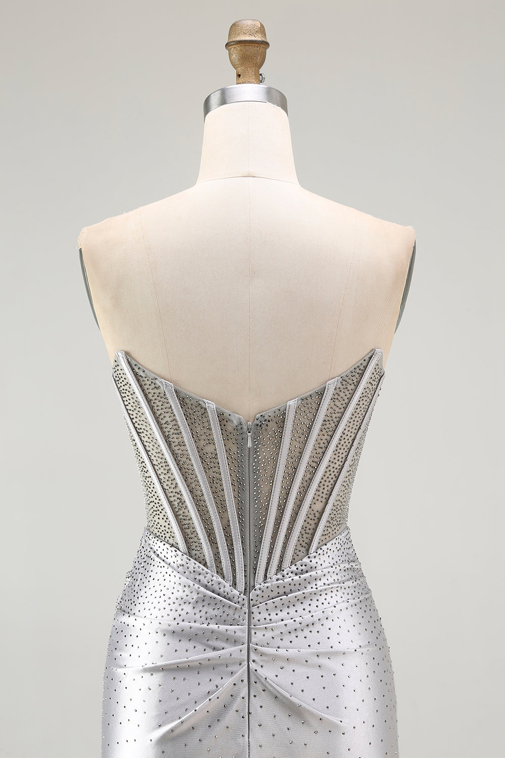 Sparkly Grey Silver Corset Strapless Short Homecoming Dress with Beading