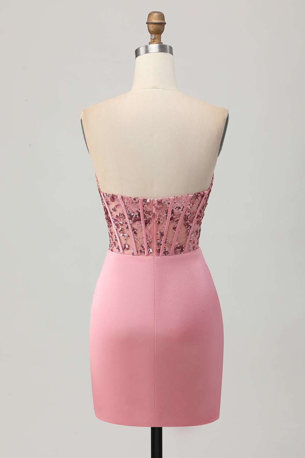 Sparkly Blush Corset Tight Strapless Short Homecoming Dress with Sequins