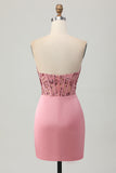 Sparkly Blush Corset Tight Strapless Short Homecoming Dress with Sequins