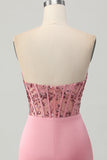 Sparkly Blush Tight Strapless Short Corset Homecoming Dress with Sequins
