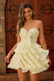 Light Yellow Sweetheart Short Ruched Homecoming Dress with Ruffles